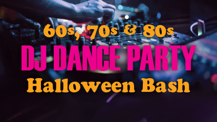 Bright coloured text over a neon lit DJ deck