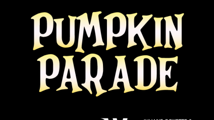 Pumpkin Parade with spooky carved faces and event sponsor logos.