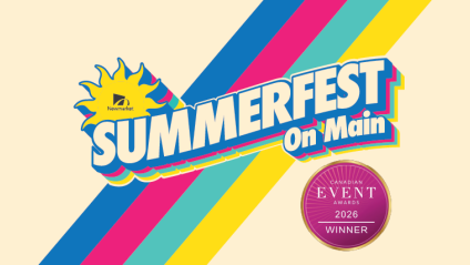 Summerfest on Main with sun and rainbow graphics
