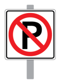 No parking sign with red circle and slash.